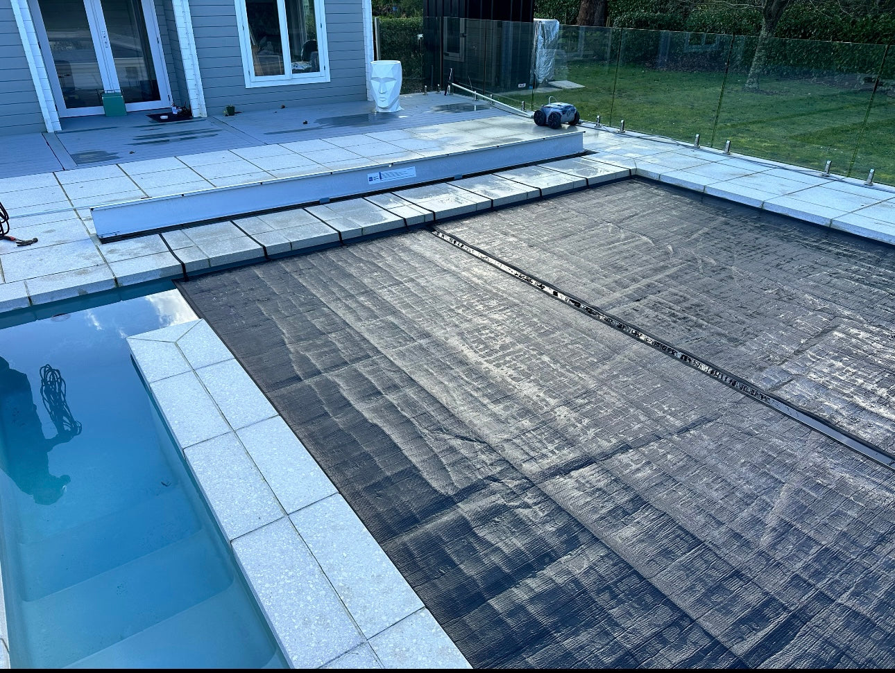 In deck - Dual lid and split hinge roller with precision bearing conversion kit for large pool covers over 12m x 5m