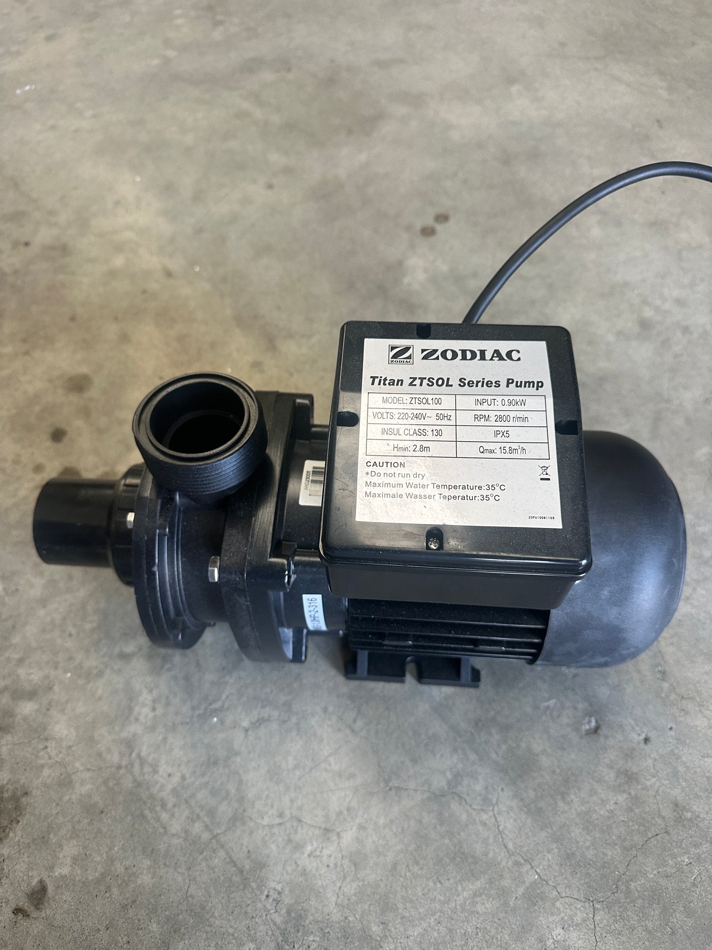 Zodiac Titan ZTSOL series pump 1HP`