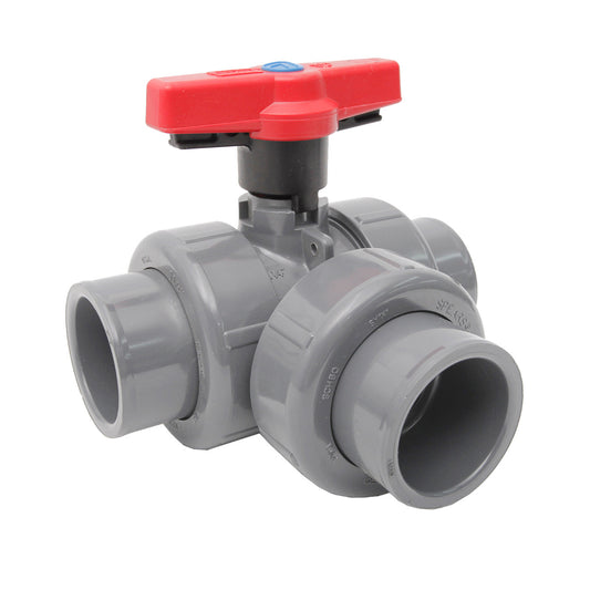 Sch80 CPVC True Union 2000 Industrial Ball Valve Horizontal Diverter L Port SOC EPDM