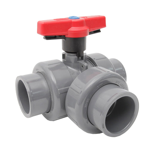 Sch80 CPVC True Union 2000 Industrial Ball Valve Horizontal Diverter T Port SOC EPDM
