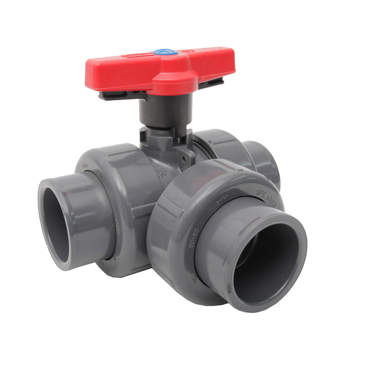 Sch. 80 PVC TU 2000 Industrial Ball Valve Horizontal Diverter T Port SOC EPDM
