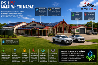 PV 4 Iwi - Ngati Maru resilience deployment hub, PV panel array, battery and modular proposal