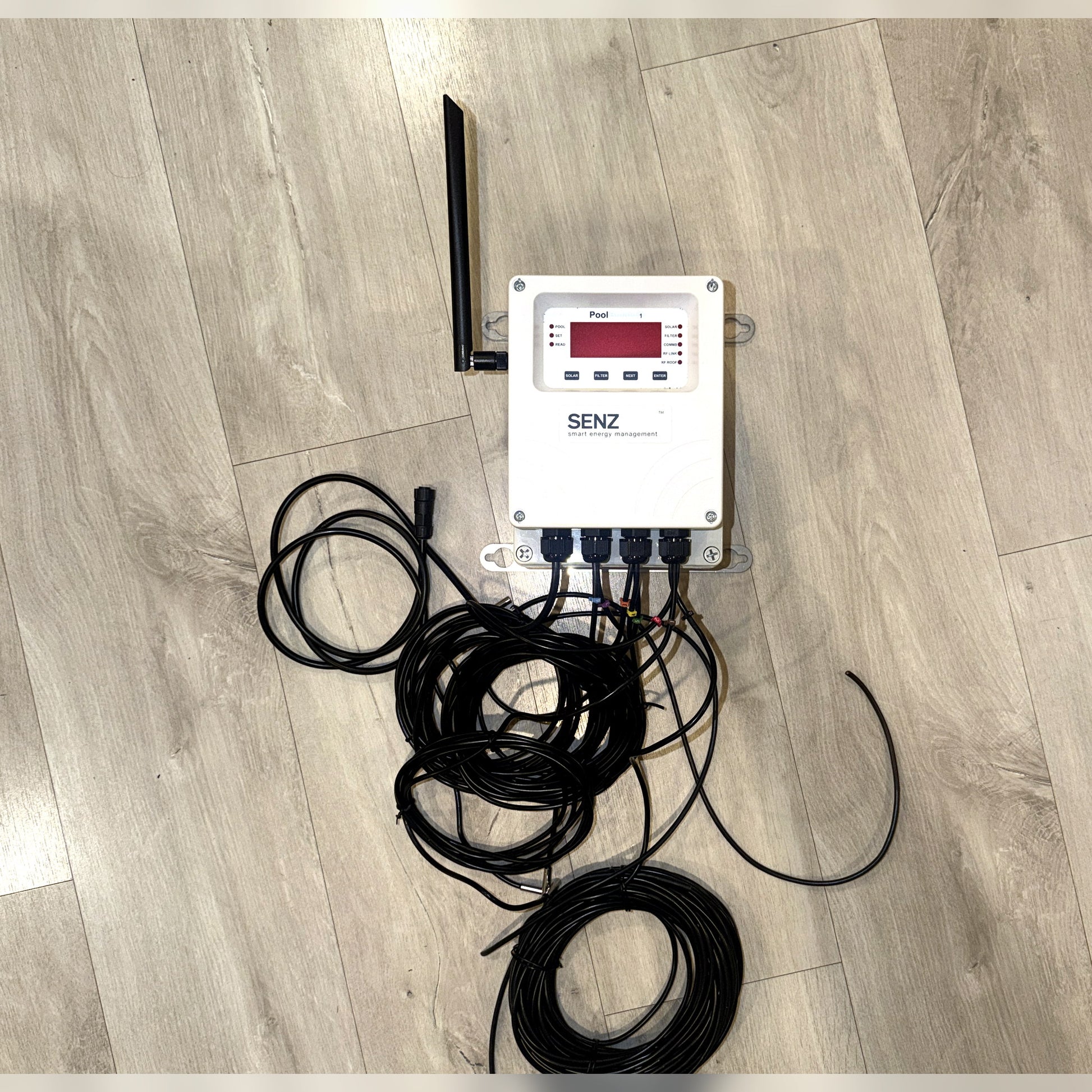 PSH Pool Buddy controller front with connected sensor leads