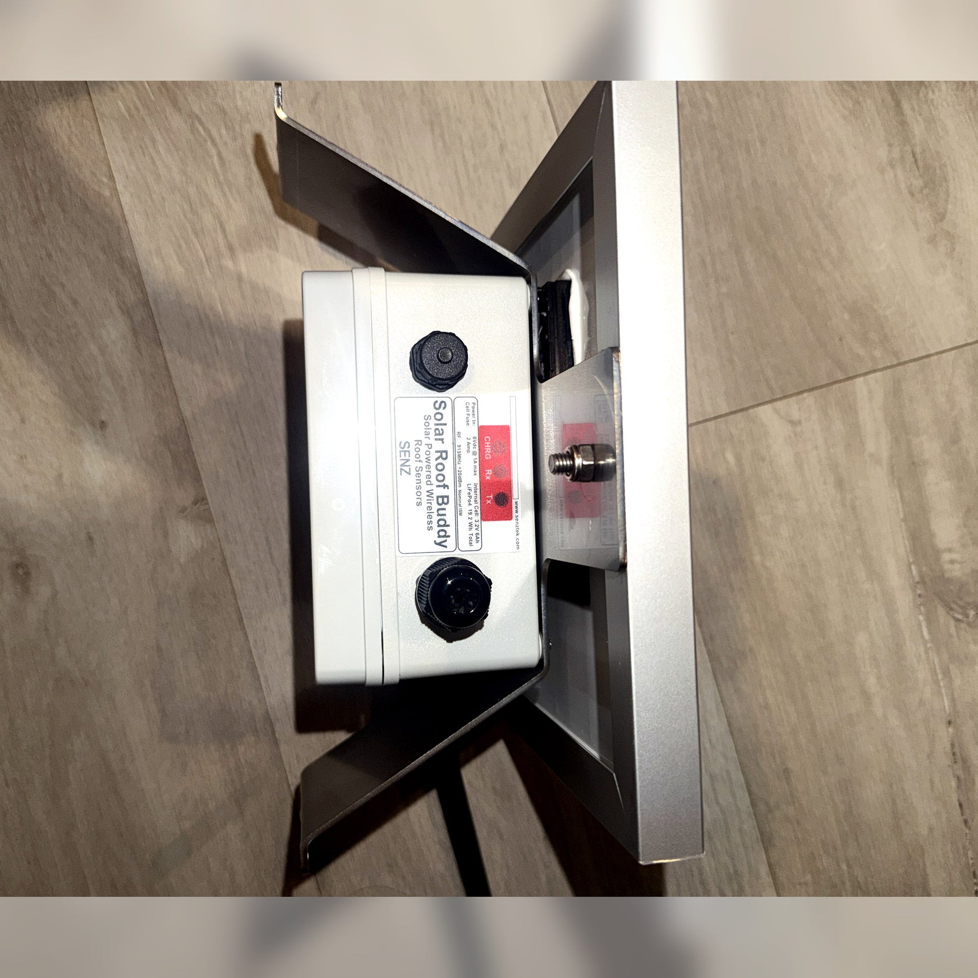 Solar Roof Buddy enclosure label and solar mounting detail